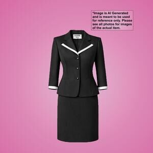 Vintage Kasper A.S.L. Petite Black Skirt Suit White Trim Blazer Career Set Sz 6P
